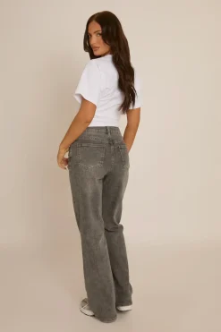 Rebellious Fashion Dark Grey Stretch Straight Leg Jeans - Scarlett