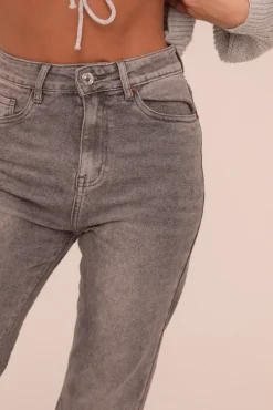 Rebellious Fashion Dark Grey Stretch Straight Leg Jeans - Scarlett