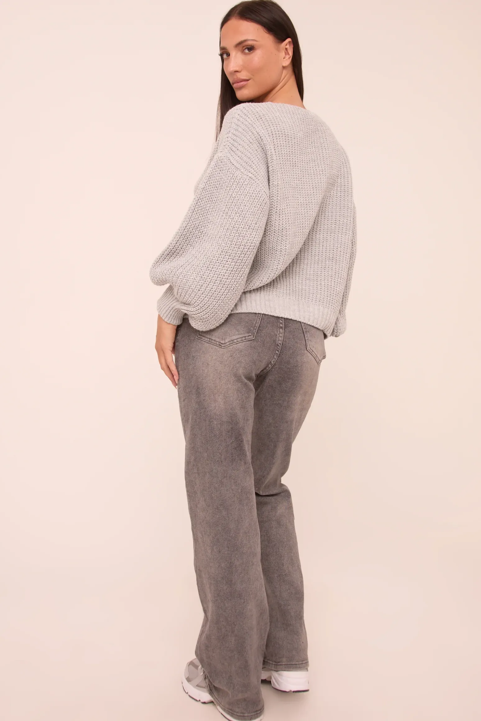 Rebellious Fashion Dark Grey Stretch Straight Leg Jeans - Scarlett