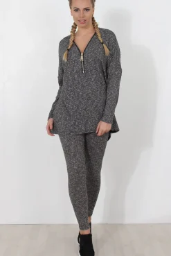 Rebellious Fashion Dark Grey V Neck Loungewear Set - Charlene