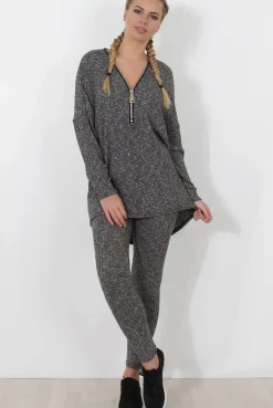 Rebellious Fashion Dark Grey V Neck Loungewear Set - Charlene