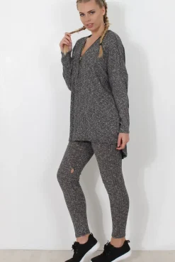 Rebellious Fashion Dark Grey V Neck Loungewear Set - Charlene
