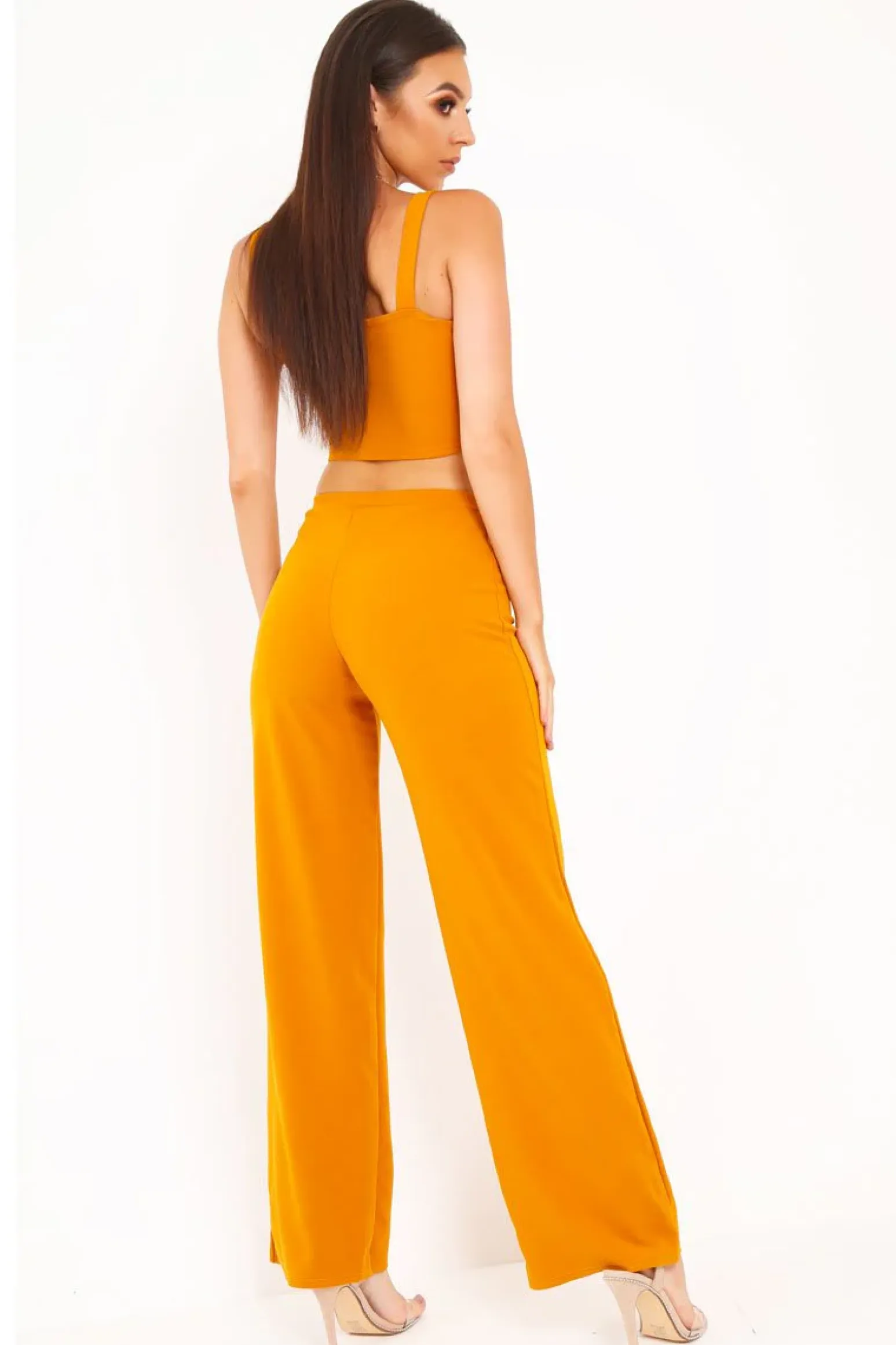 Rebellious Fashion Dark Mustard Crop Top and Trousers Co-ord Set - Kimmy