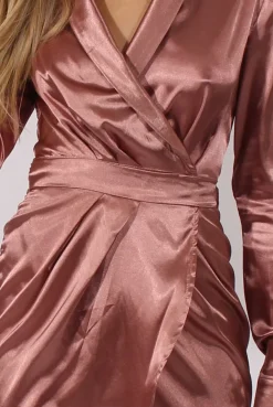 Rebellious Fashion Dark Pink Satin Wrap Dress - Jolene