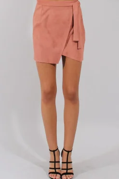Rebellious Fashion Dark Pink Suede Wrap Around Skirt - Emory