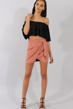 Rebellious Fashion Dark Pink Suede Wrap Around Skirt - Emory