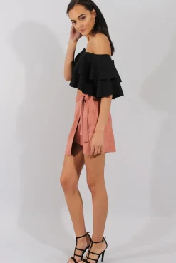 Rebellious Fashion Dark Pink Suede Wrap Around Skirt - Emory