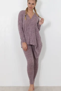 Rebellious Fashion Dark Pink V Neck Loungewear Set-Kimi