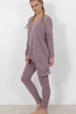 Rebellious Fashion Dark Pink V Neck Loungewear Set-Kimi
