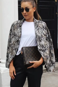 Rebellious Fashion Dark Snake Print Double Breasted Gold Button Blazer - Ariele