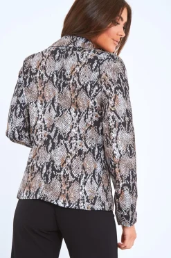 Rebellious Fashion Dark Snake Print Double Breasted Gold Button Blazer - Ariele