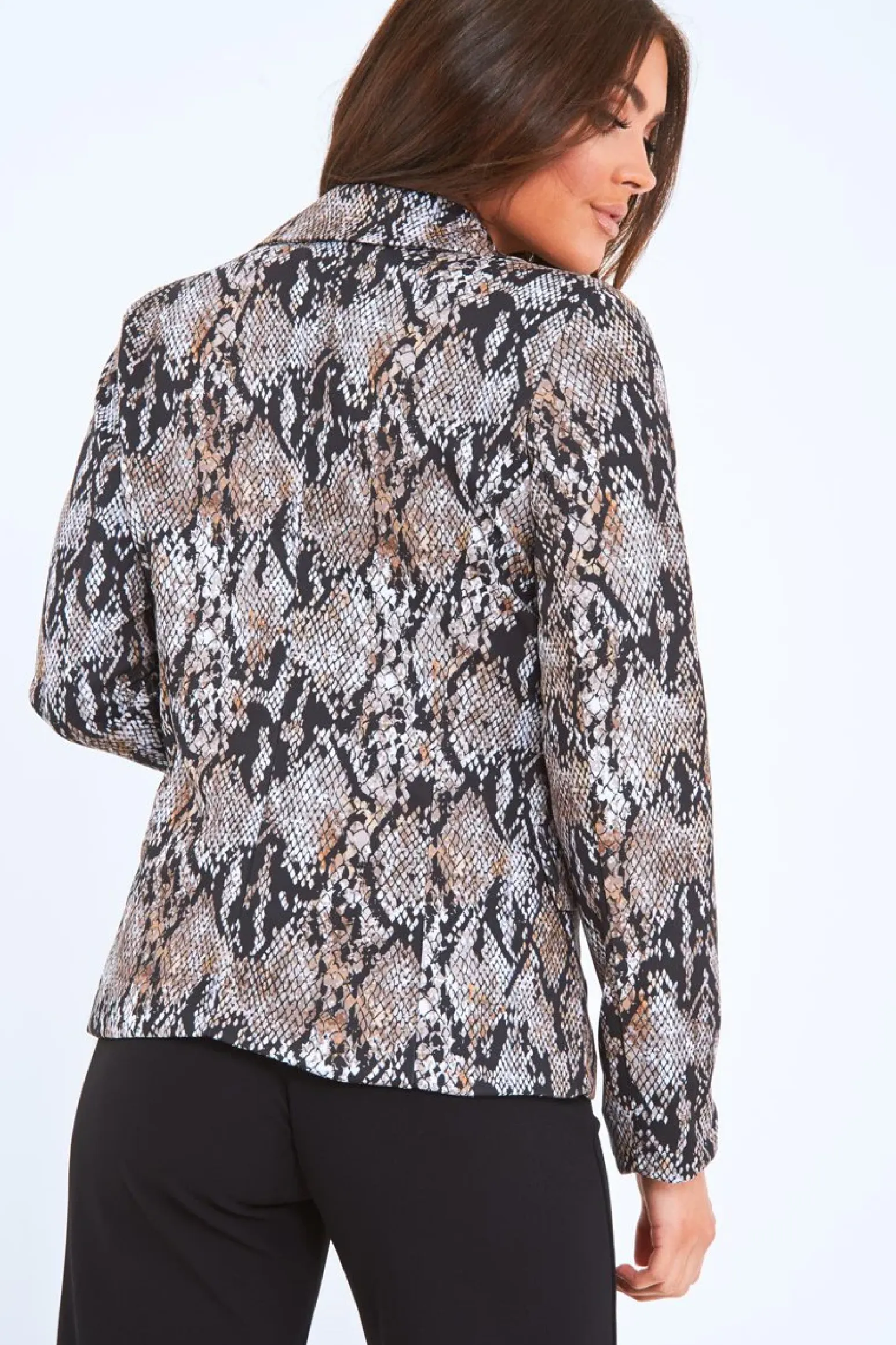 Rebellious Fashion Dark Snake Print Double Breasted Gold Button Blazer - Ariele
