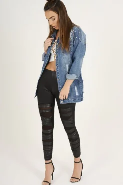 Rebellious Fashion Dark Studded Distressed Oversized Denim Jacket - Barbara