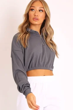 Rebellious Fashion Dark Teal Ribbed Front Zip Sweater - Reeta