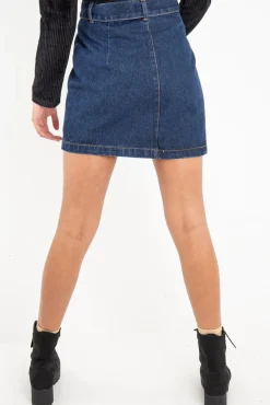 Rebellious Fashion Dark Wash Belted Denim Mini Skirt - Espen