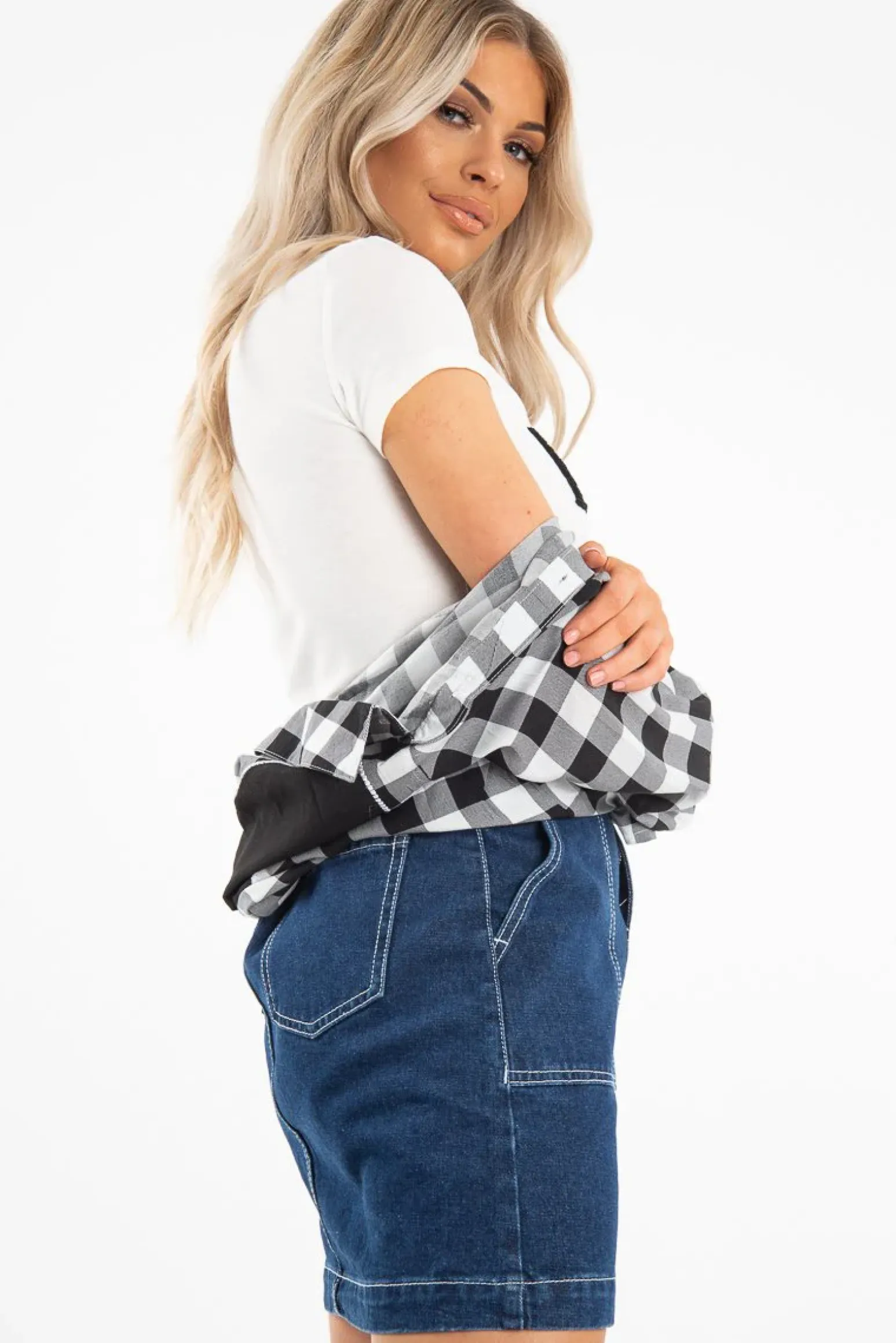 Rebellious Fashion Dark Wash Contrast Stitch Denim Mini Skirt - Remee