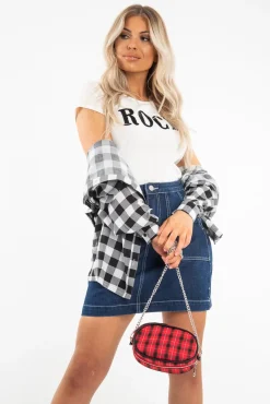 Rebellious Fashion Dark Wash Contrast Stitch Denim Mini Skirt - Remee