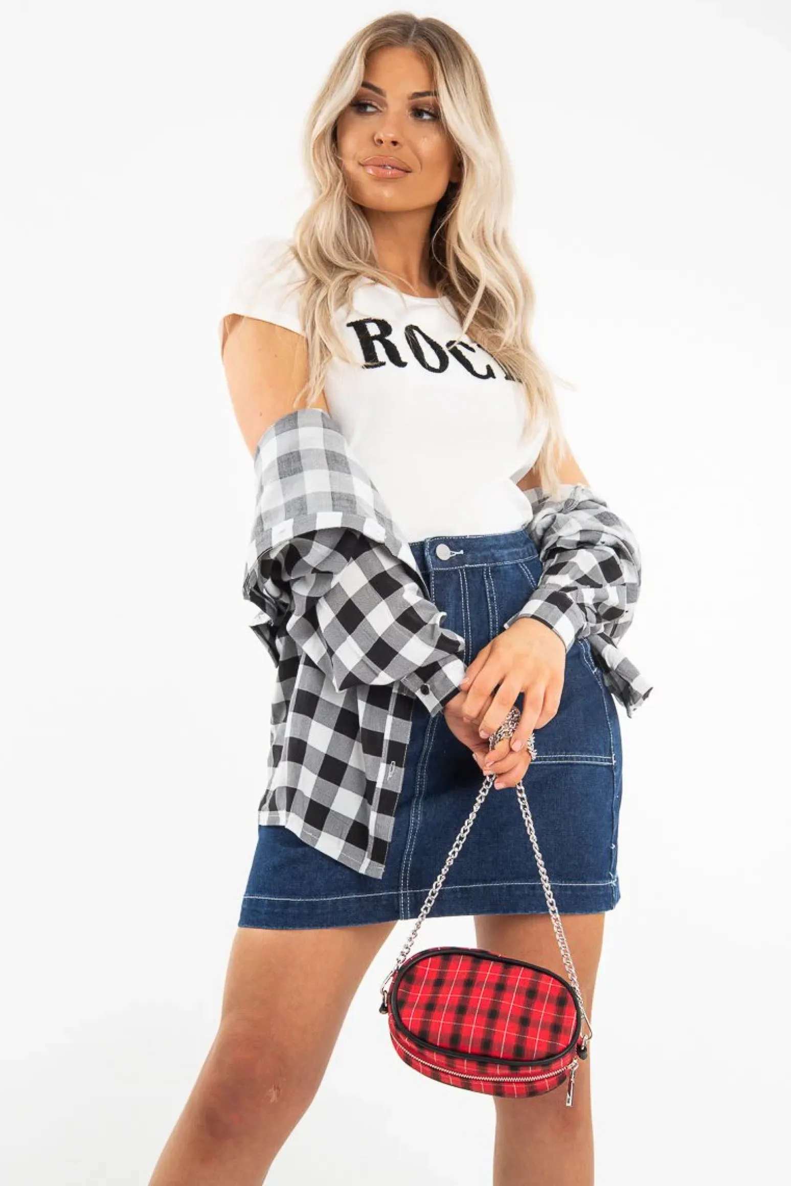 Rebellious Fashion Dark Wash Contrast Stitch Denim Mini Skirt - Remee