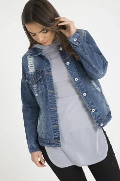 Rebellious Fashion Dark Wash Distressed Denim Jacket - Madison
