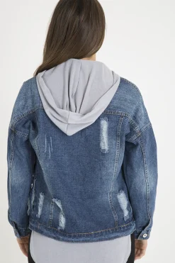 Rebellious Fashion Dark Wash Distressed Denim Jacket - Madison