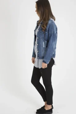 Rebellious Fashion Dark Wash Distressed Denim Jacket - Madison