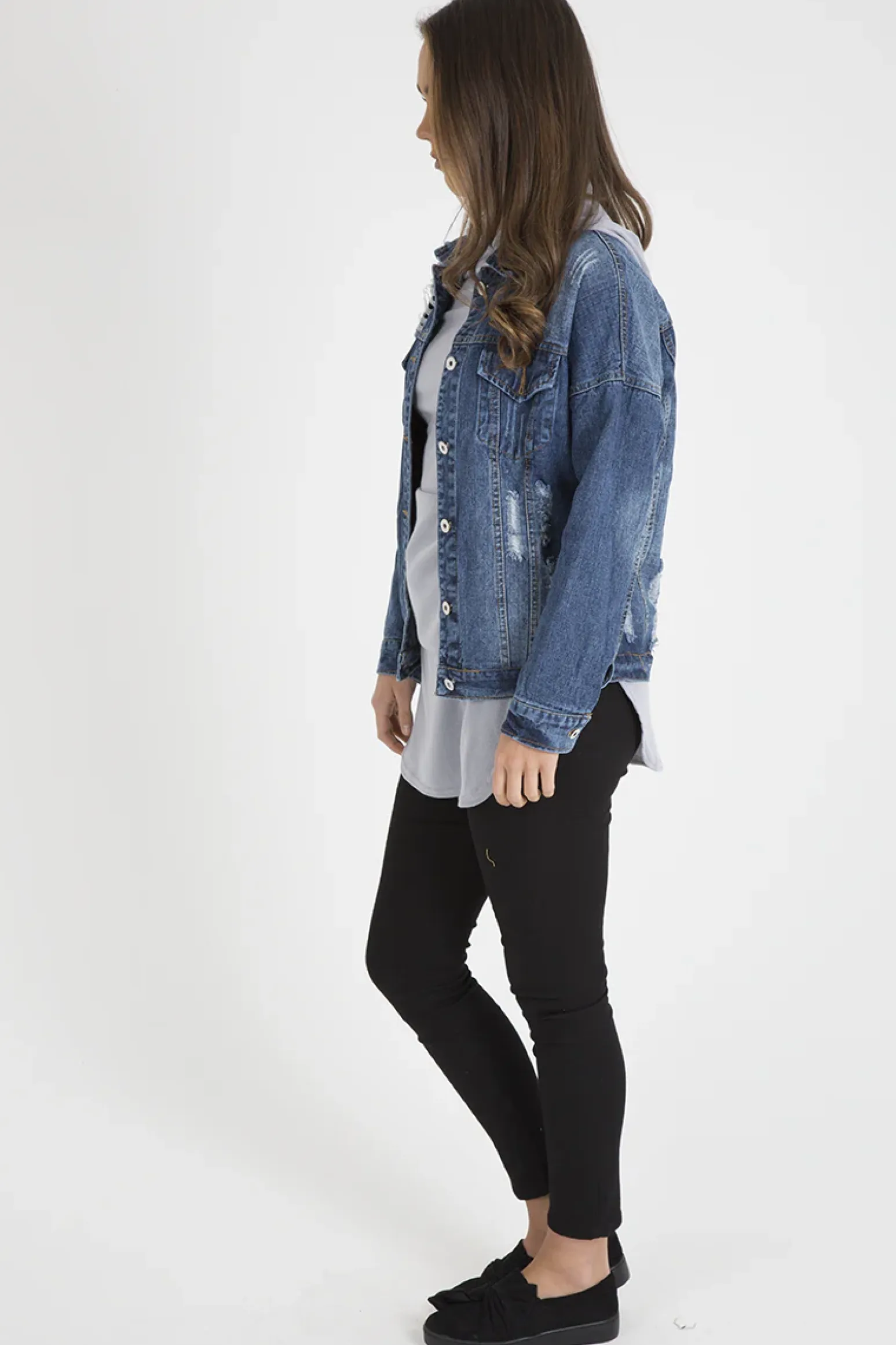 Rebellious Fashion Dark Wash Distressed Denim Jacket - Madison