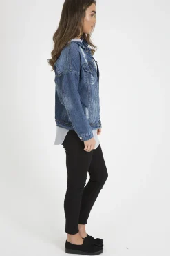 Rebellious Fashion Dark Wash Distressed Denim Jacket - Madison