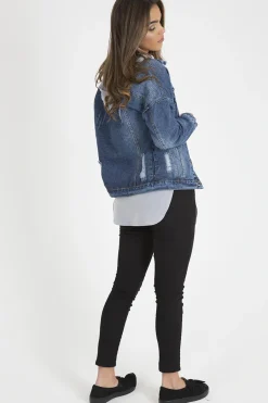 Rebellious Fashion Dark Wash Distressed Denim Jacket - Madison