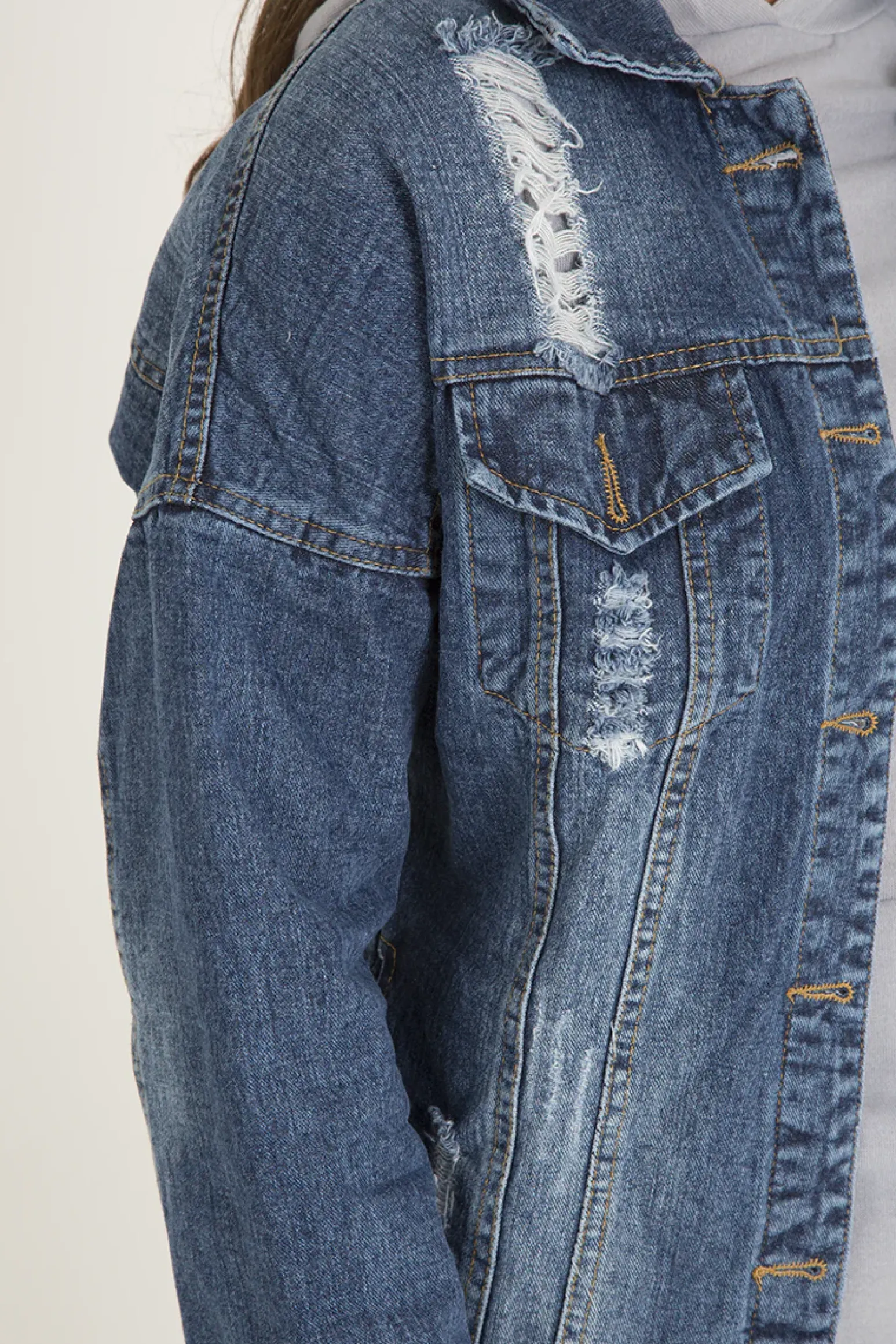 Rebellious Fashion Dark Wash Distressed Denim Jacket - Madison