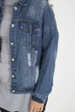 Rebellious Fashion Dark Wash Distressed Denim Jacket - Madison