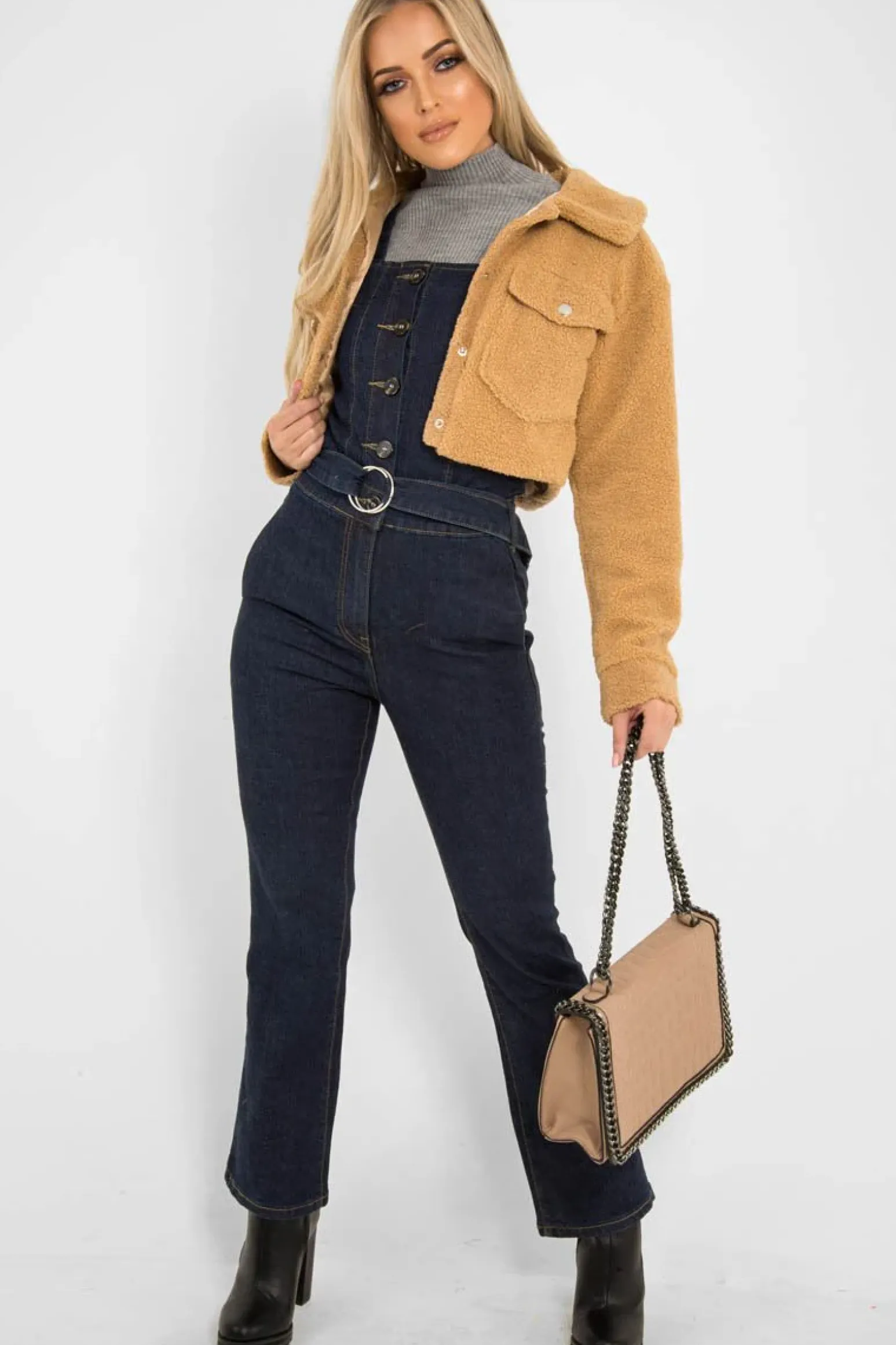 Rebellious Fashion Dark Wash Flare Leg Denim Jumpsuit - Maryclaire