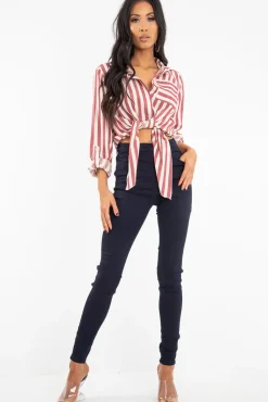 Rebellious Fashion Dark Wash High Waist Skinny Fit Denim Jeans - Anatalia