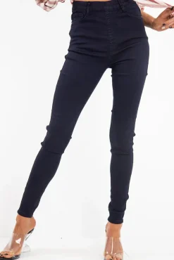 Rebellious Fashion Dark Wash High Waist Skinny Fit Denim Jeans - Anatalia