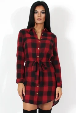Rebellious Fashion Darla Red And Black Checked Shirt Dress