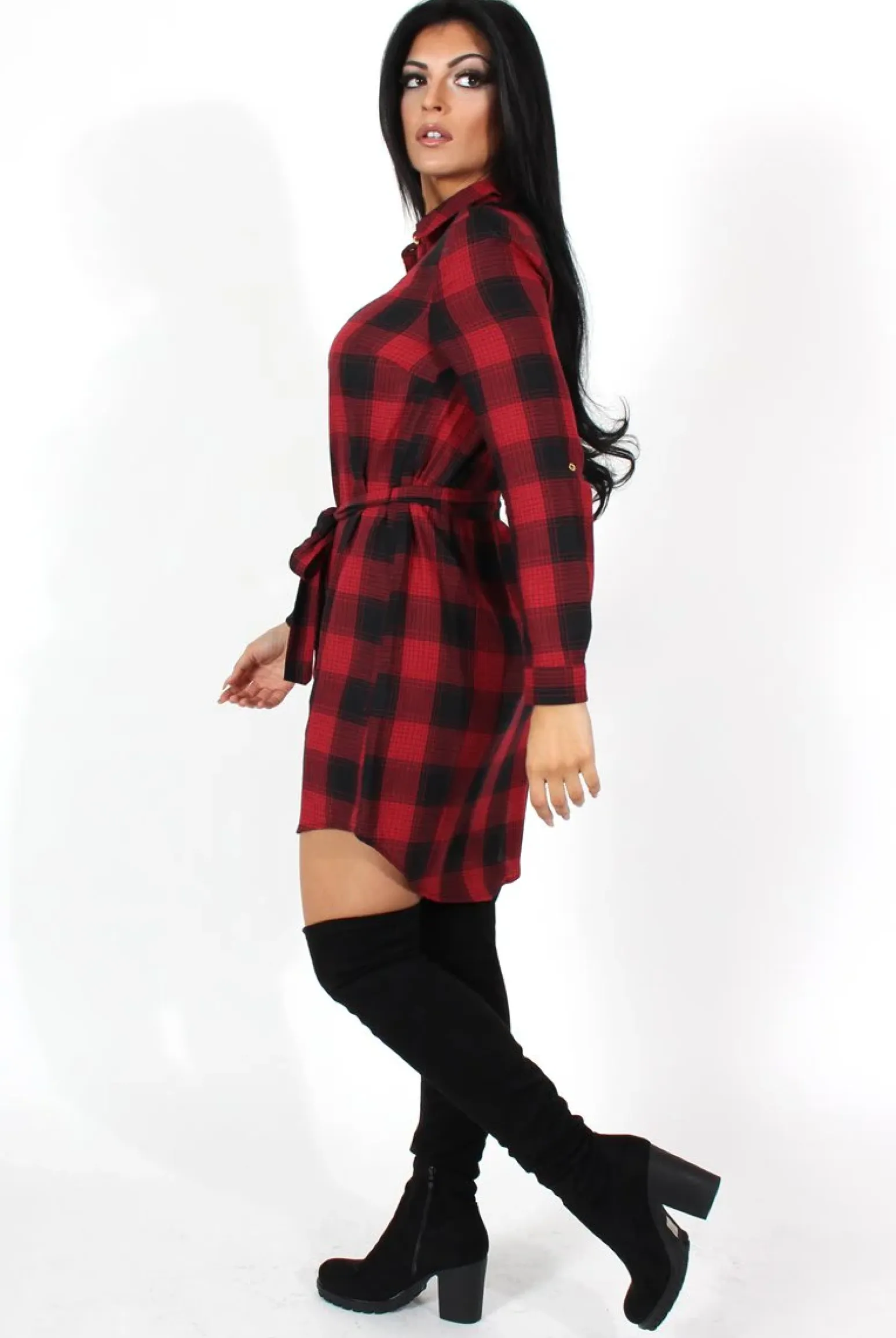 Rebellious Fashion Darla Red And Black Checked Shirt Dress