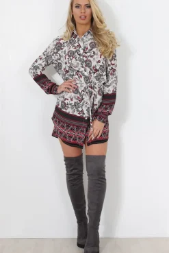 Rebellious Fashion Darla Grey Floral Shirt Dress