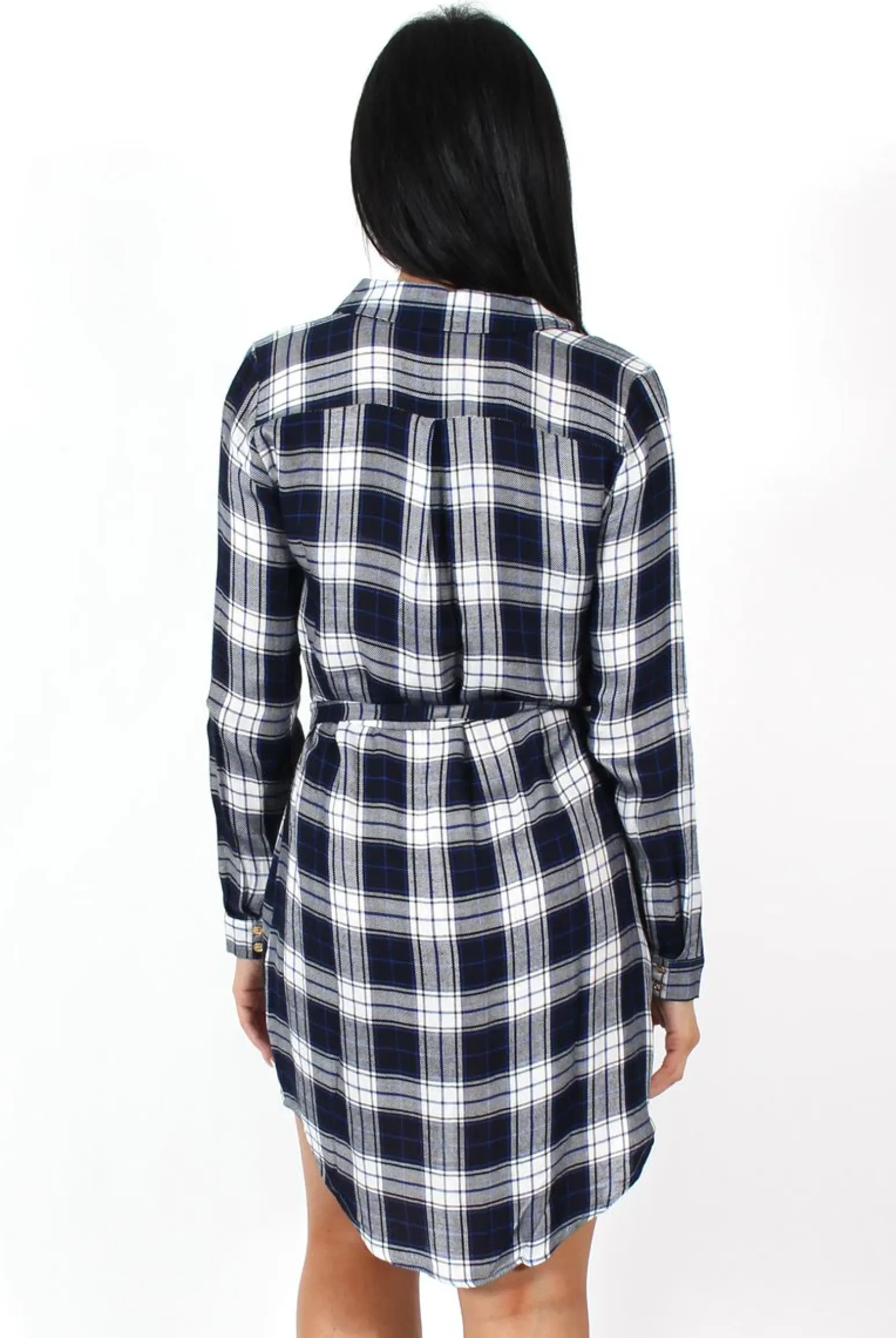 Rebellious Fashion Darla Navy And White Checked Shirt Dress