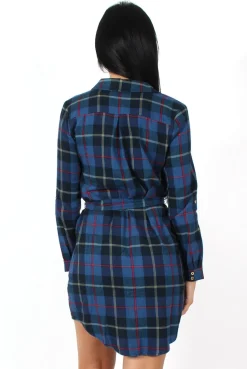 Rebellious Fashion Darla Navy Checked Shirt Dress
