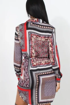 Rebellious Fashion Darna Grey Paisley Print Shirt Dress
