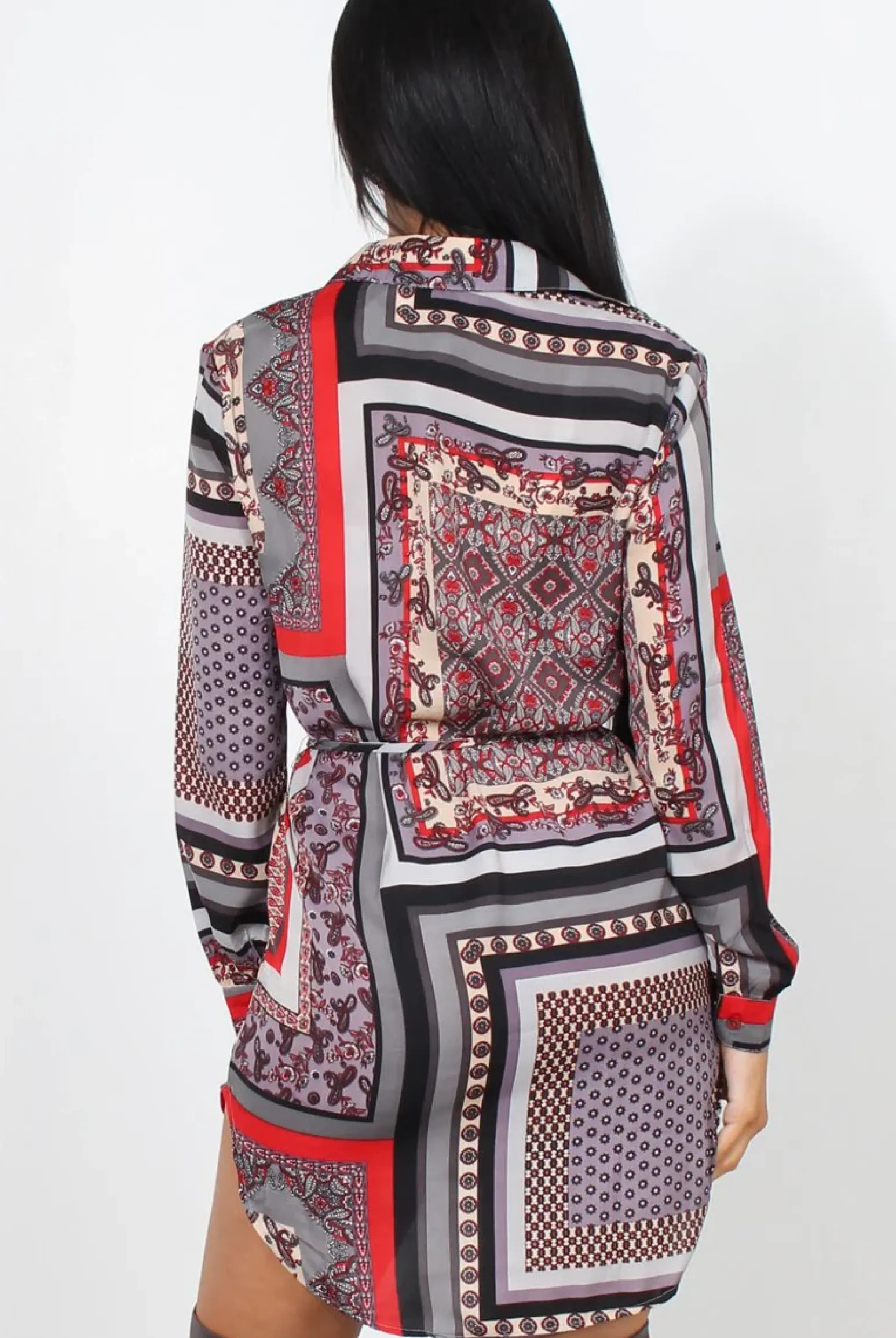 Rebellious Fashion Darna Grey Paisley Print Shirt Dress