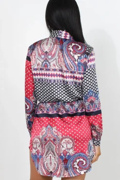 Rebellious Fashion Darna Pink Paisley Print Shirt Dress