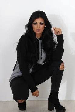Rebellious Fashion Delora Grey Panel Hoodie