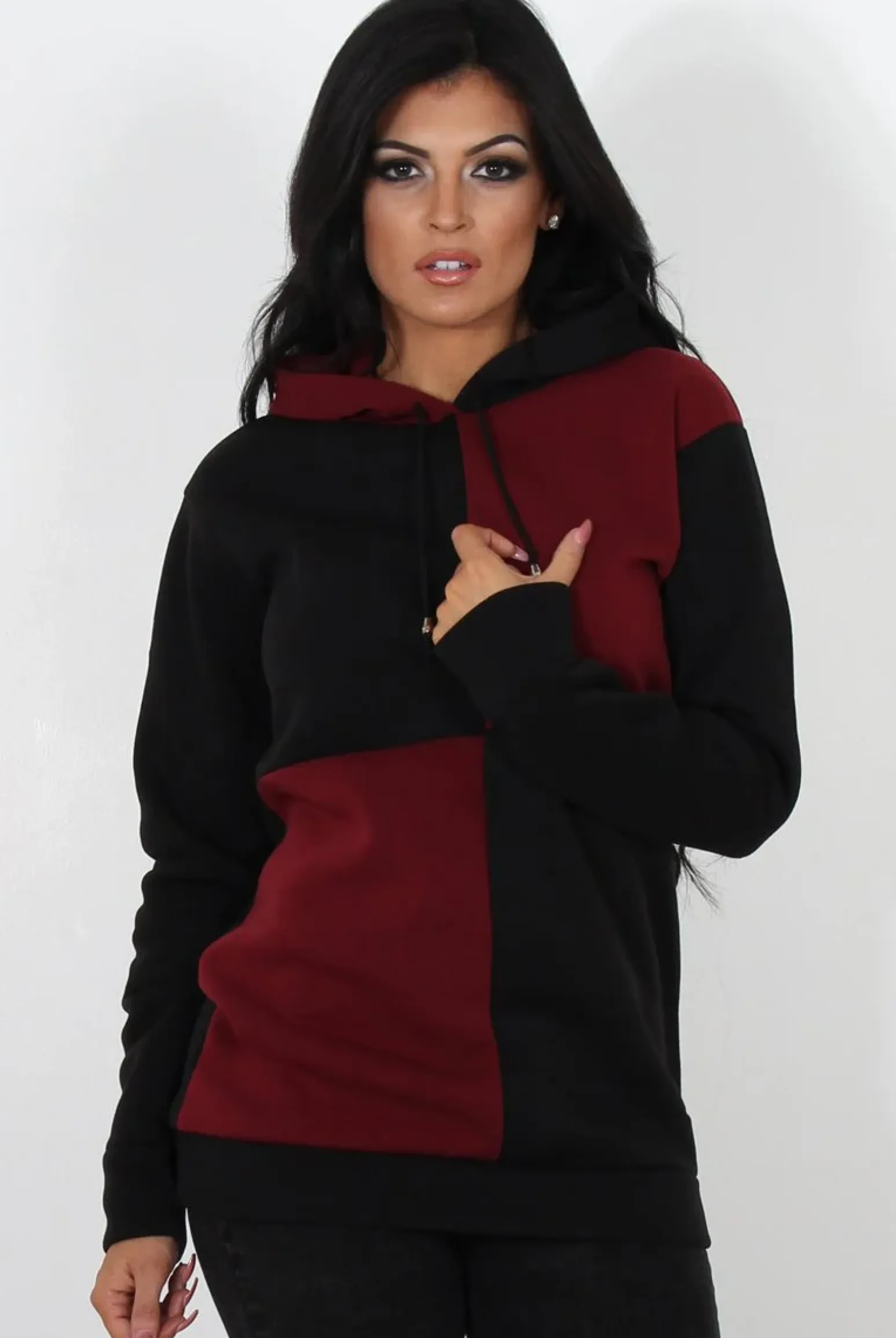 Rebellious Fashion Delora Wine Panel Hoodie