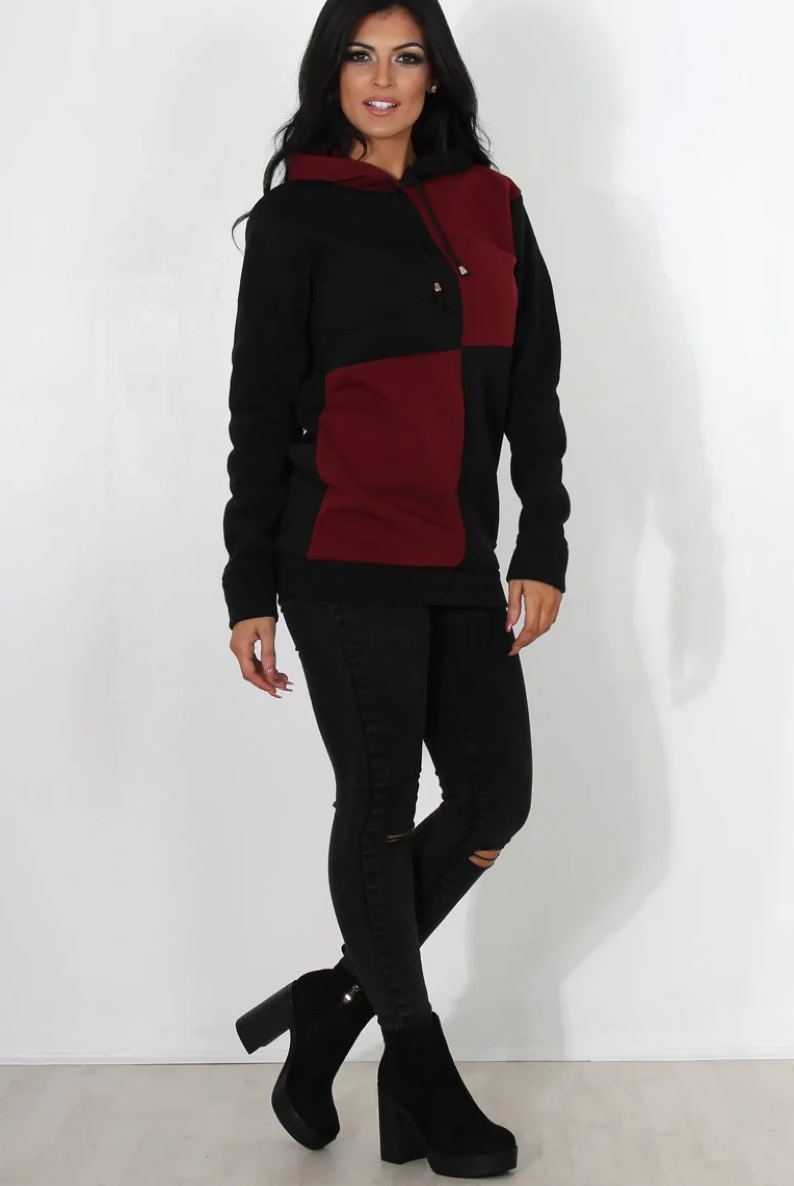 Rebellious Fashion Delora Wine Panel Hoodie