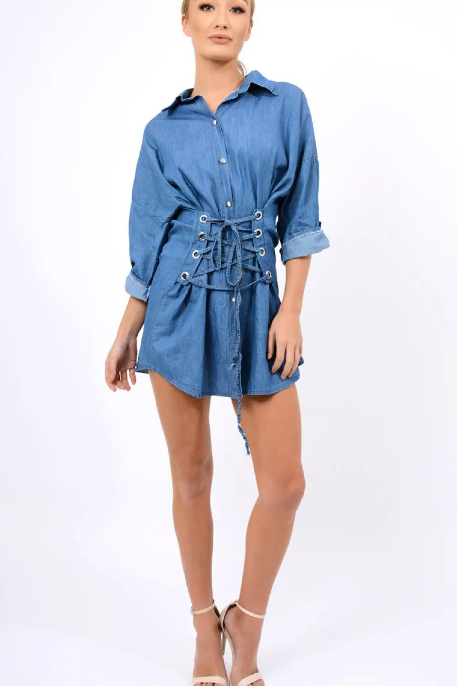 Rebellious Fashion Denim Corset Front Shirt Dress - Malika