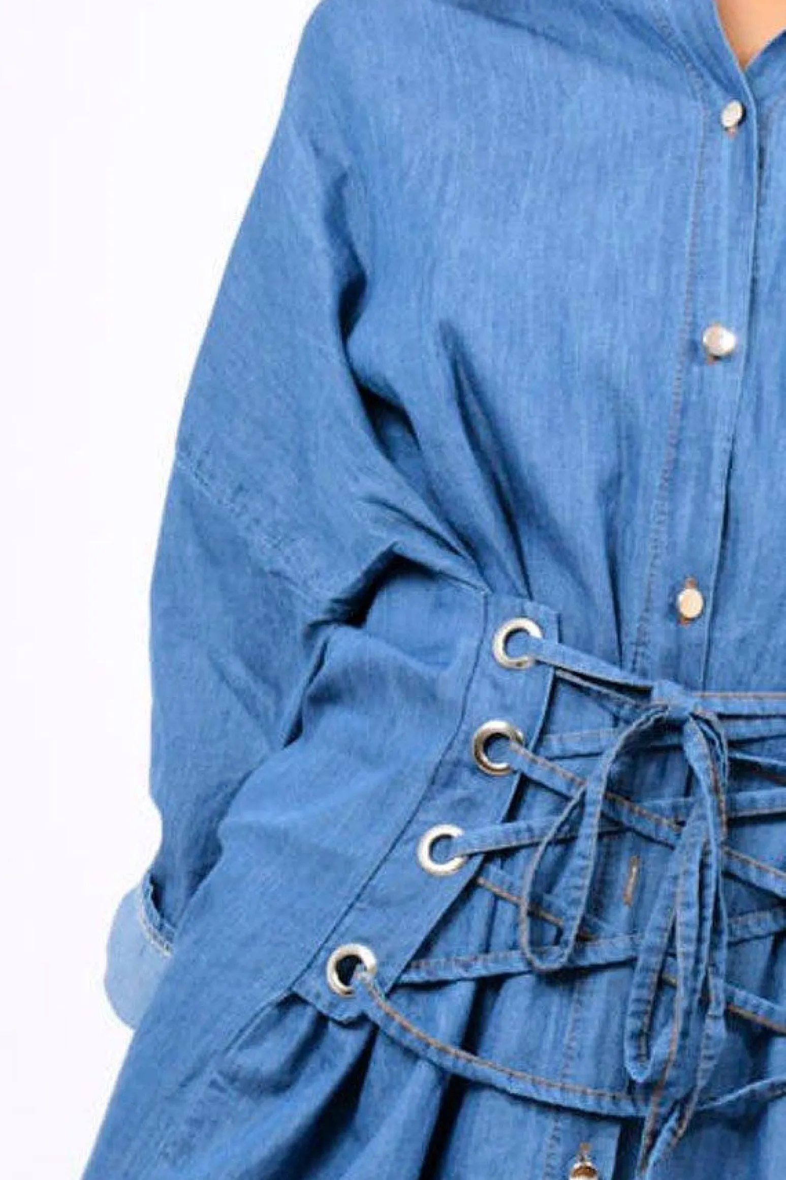 Rebellious Fashion Denim Corset Front Shirt Dress - Malika