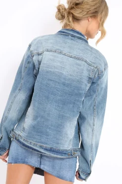 Rebellious Fashion Denim Applique and Slogan Jacket - Idia