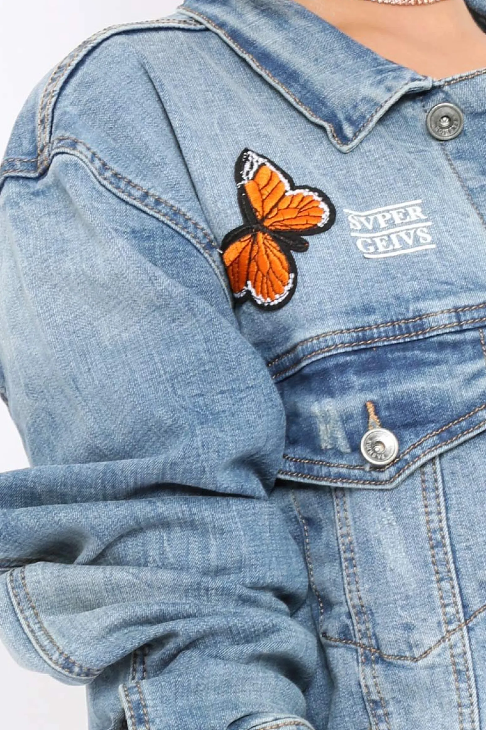 Rebellious Fashion Denim Applique and Slogan Jacket - Idia