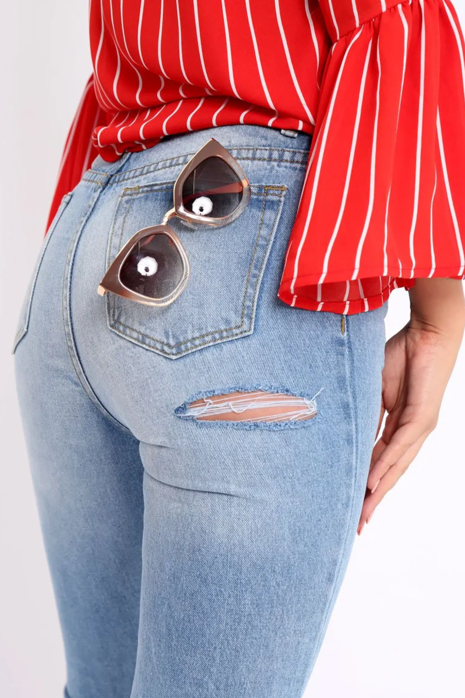 Rebellious Fashion Denim Blue Bum Ripped Jeans - Jamani