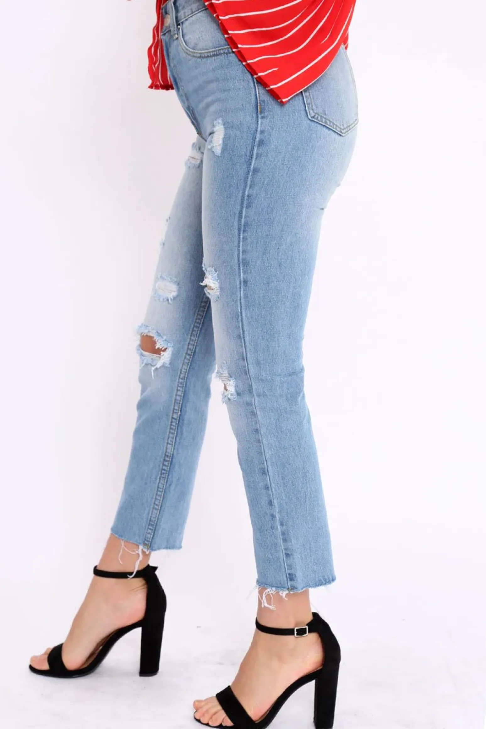 Rebellious Fashion Denim Blue Bum Ripped Jeans - Jamani